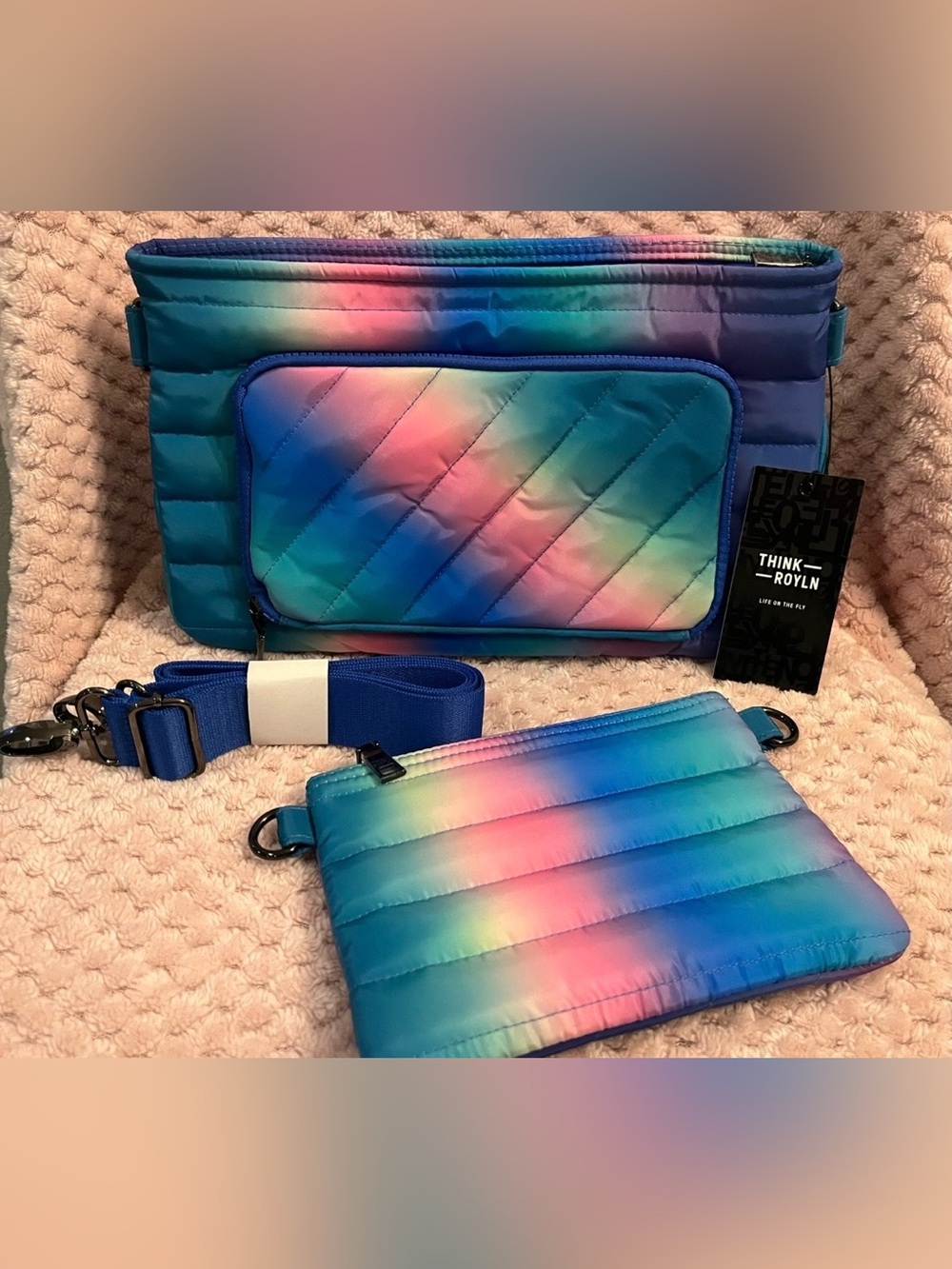 THINK ROYLN Quilted Multicolor bag with strap and mini bag NWT